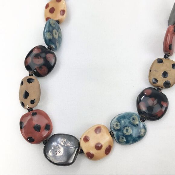 Multicolored Polka Dot Squared Bead Vintage 14” Necklace - Picture 11 of 16
